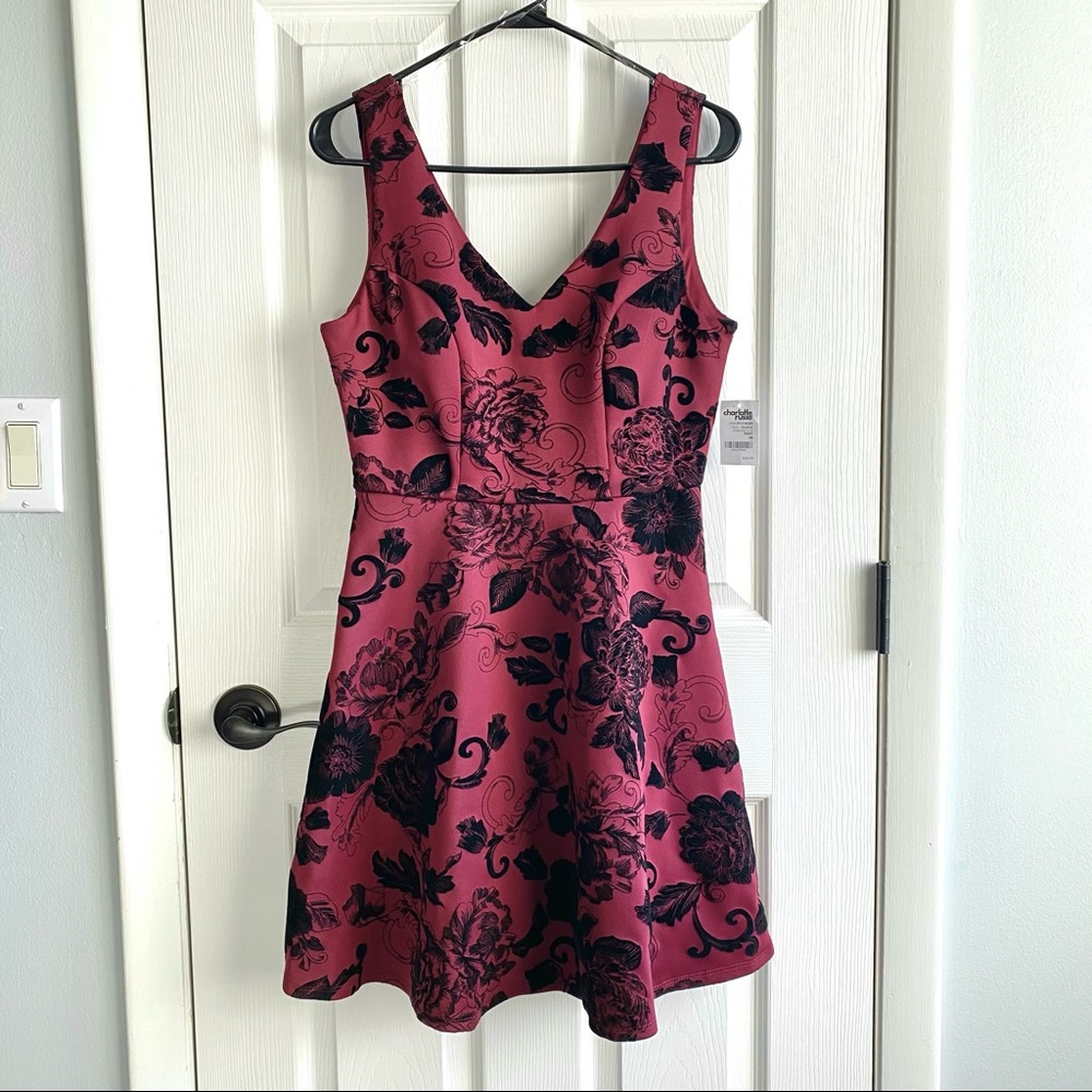 Charlotte Russe Red and Black Floral Cocktail Dress Size Medium